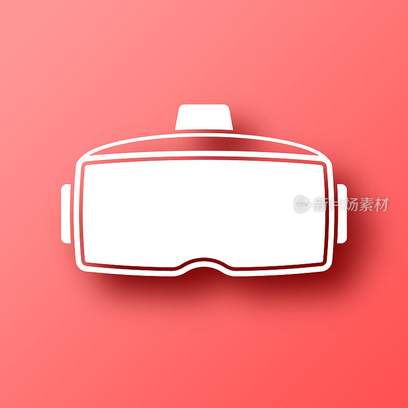 虚拟现实头盔- VR。图标在红色背景与阴影